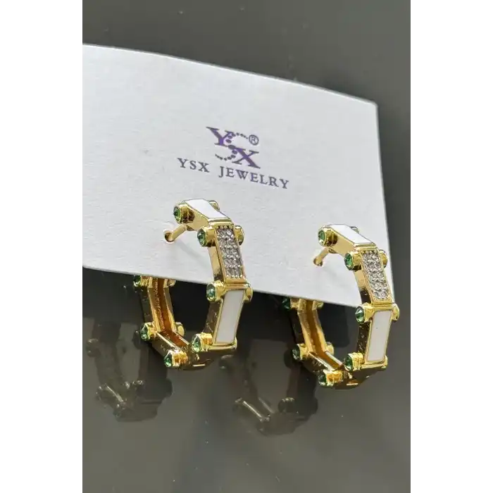 Altın Renk Taş Detaylı YSX Küpe (Çift)