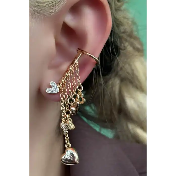 Altın Renk Taş Detaylı YSX Ear Cuff Küpe