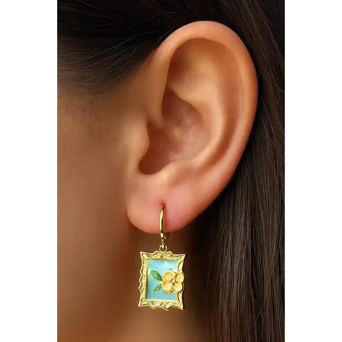 Altın Renk Taş Detaylı YSX Küpe (Çift)