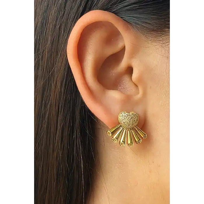 Altın Renk Taş Detaylı YSX Küpe (Çift)