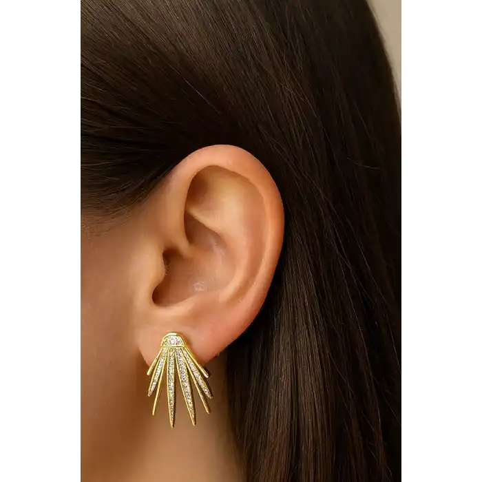 Altın Renk Taş Detaylı YSX Küpe (Çift)