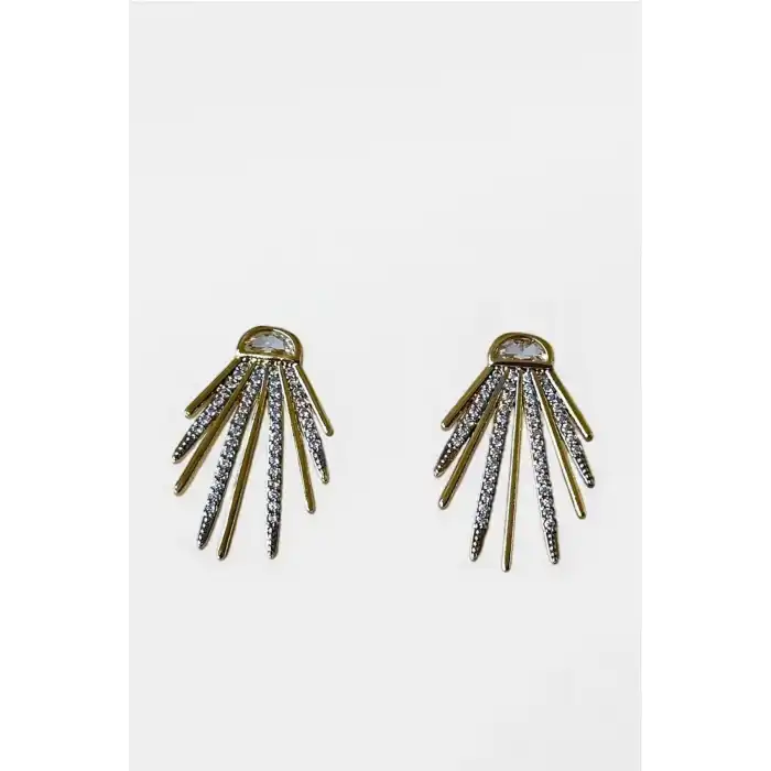 Altın Renk Taş Detaylı YSX Küpe (Çift)