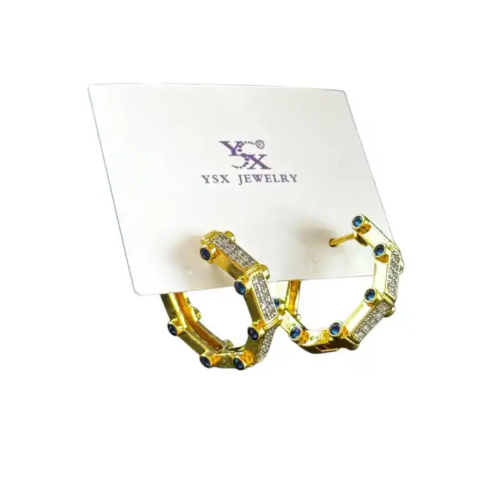 Altın Renk Taş Detaylı YSX Küpe (Çift)