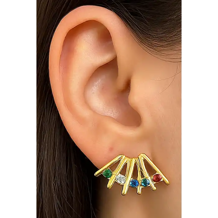 Altın Renk Taş Detaylı YSX Küpe (Çift)