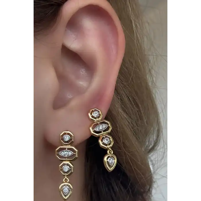 Altın Renk Taş Detaylı YSX Küpe (Çift)