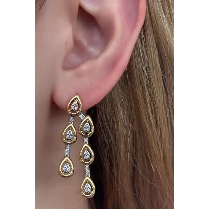 Altın Renk Taş Detaylı YSX Küpe (Çift)