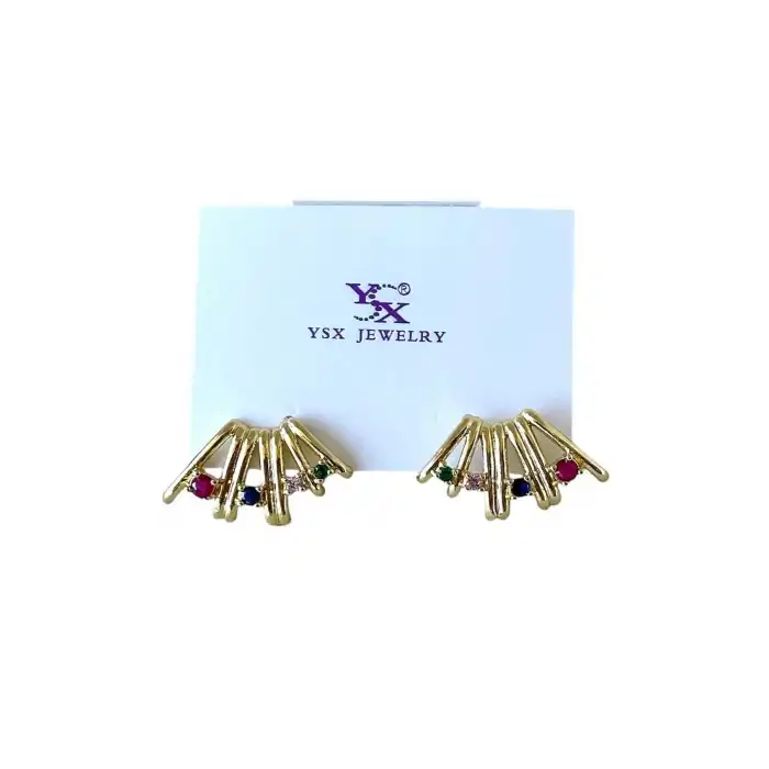 Altın Renk Taş Detaylı YSX Küpe (Çift)