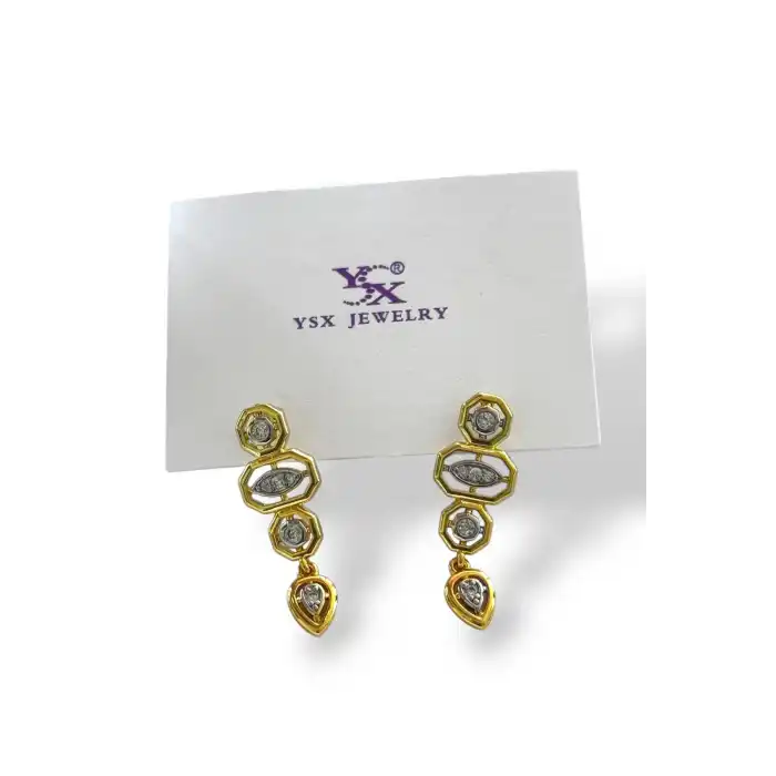 Altın Renk Taş Detaylı YSX Küpe (Çift)