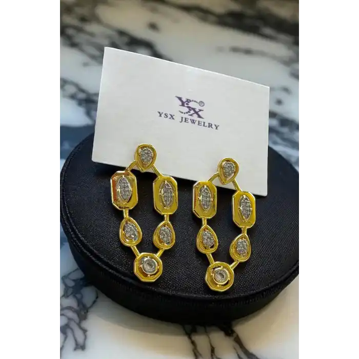 Altın Renk Taş Detaylı YSX Küpe (Çift)