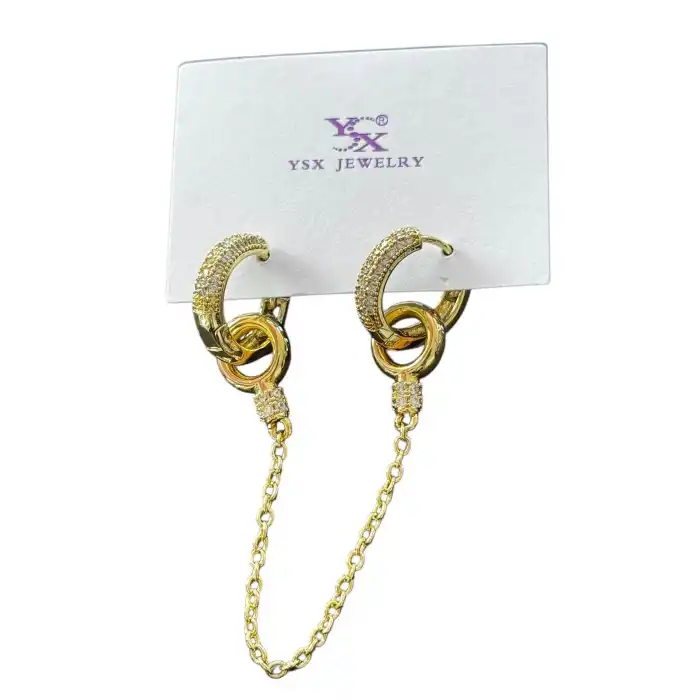 Altın Renk Taş Detaylı YSX Küpe (Çift)