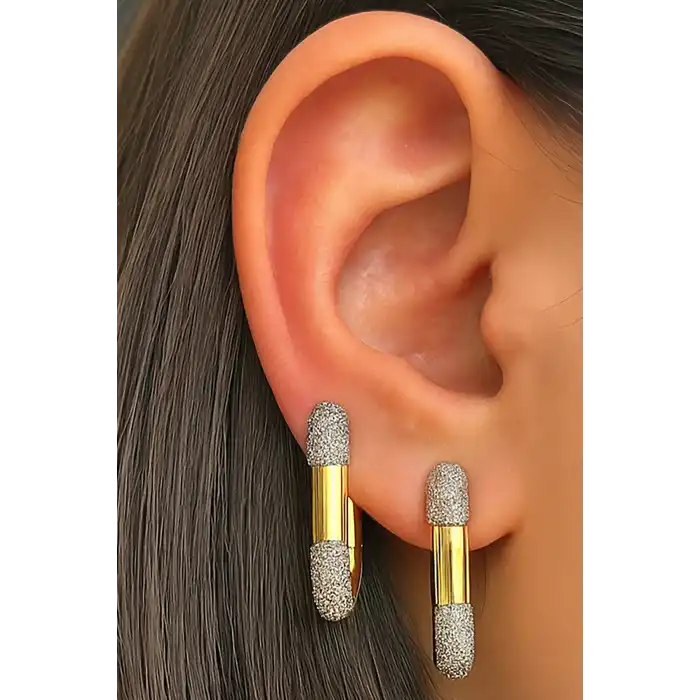 Altın Renk Taş Detaylı YSX Küpe Set (Çift)