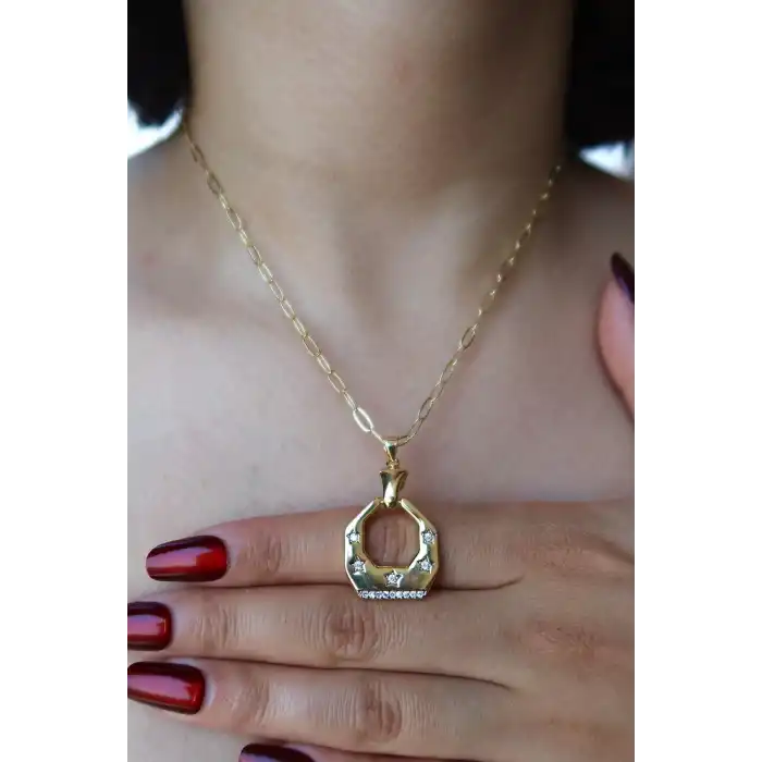 Altın Renk Taş Detaylı YSX Y Kolye