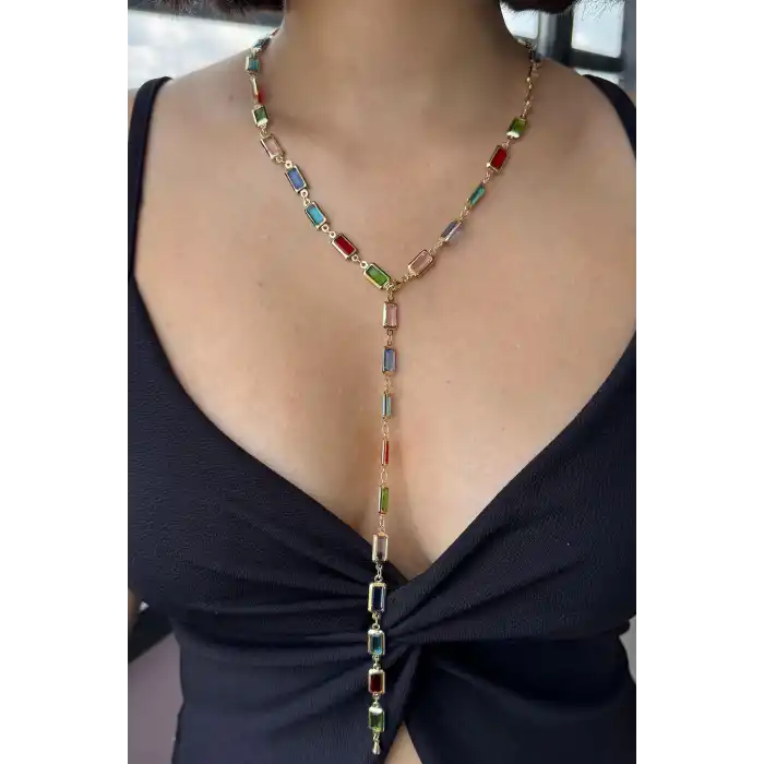 Altın Renk Taş Detaylı YSX Y Kolye