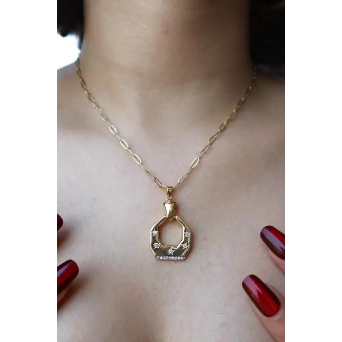 Altın Renk Taş Detaylı YSX Y Kolye