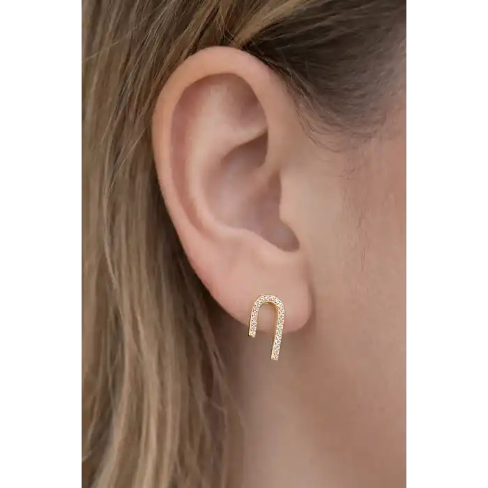 Altın Renk Taş Figürlü Çelik TX  Küpe (Çift)