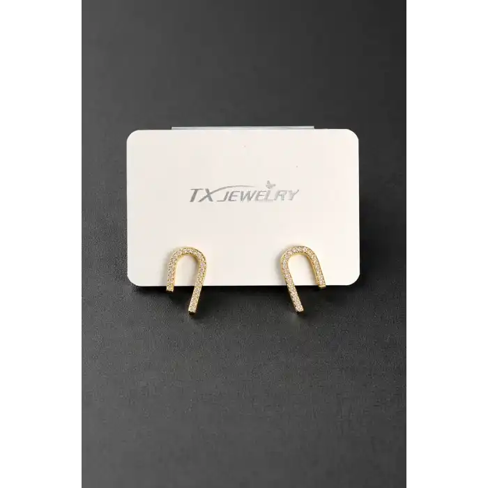 Altın Renk Taş Figürlü Çelik TX  Küpe (Çift)