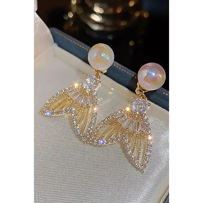 Altın Renk Taş Ve İnci Detaylı 14K Altın Kaplama Küpe (Çift)