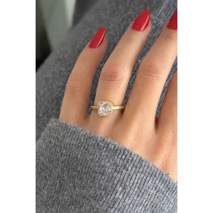 Altın Renk Taşlı Baget Yüzük (Ayarlanabilir)