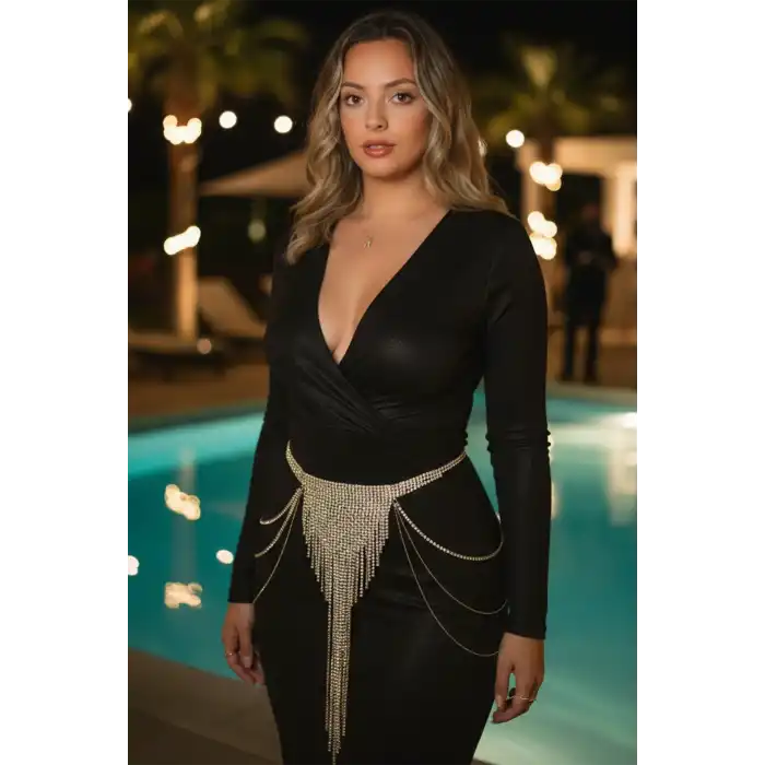 Altın Renk Taşlı Bel Zinciri