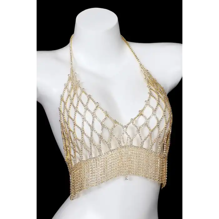 Altın Renk Taşlı Bikini Üstü /Bralet /Vücut Aksesuarı