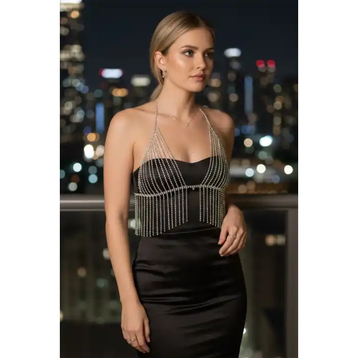 Altın Renk Taşlı Bikini Üstü /Bralet /Vücut Aksesuarı