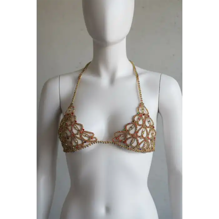 Altın Renk Taşlı Bikini Üstü /Bralet /Vücut Aksesuarı