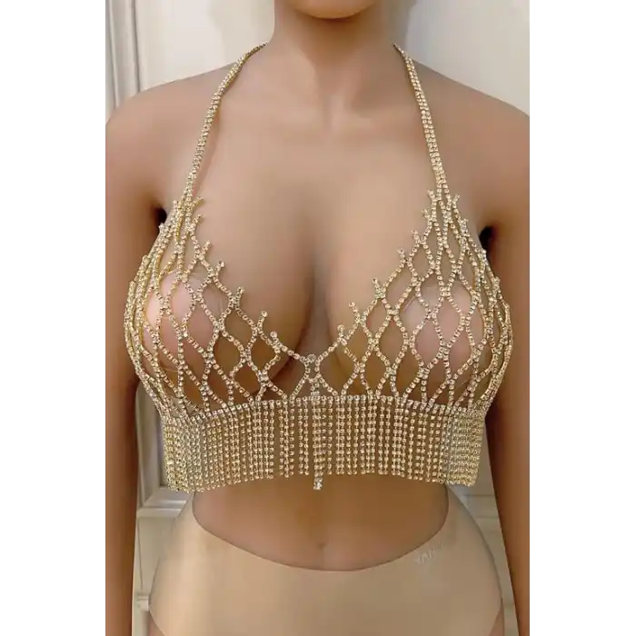 Altın Renk Taşlı Bikini Üstü /Bralet /Vücut Aksesuarı