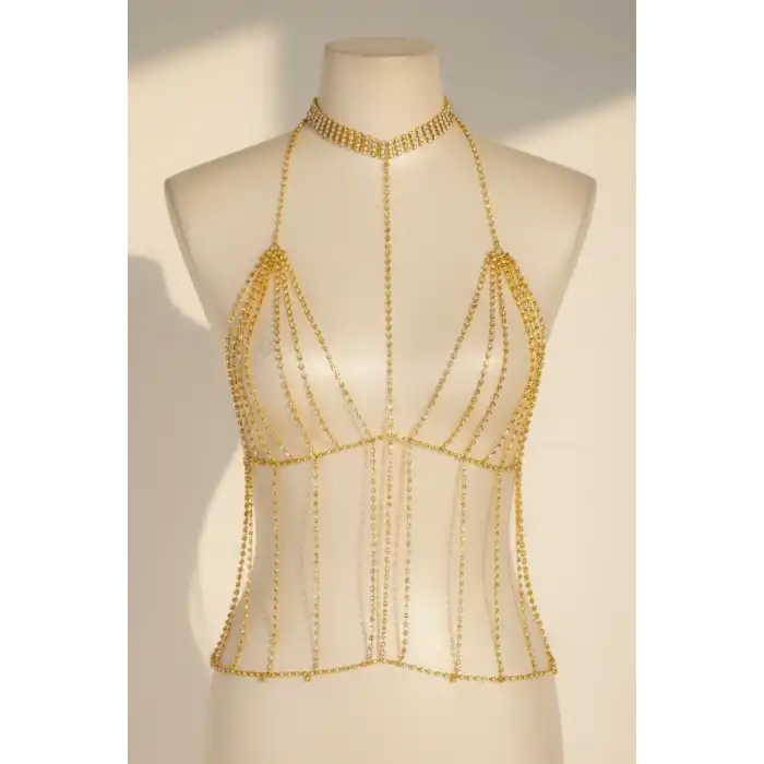 Altın Renk Taşlı Bikini Üstü /Bralet /Vücut Aksesuarı
