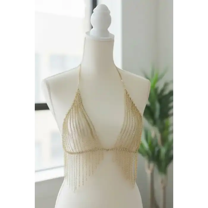 Altın Renk Taşlı Bikini Üstü /Bralet /Vücut Aksesuarı