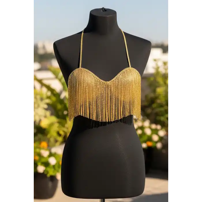 Altın Renk Taşlı Bikini Üstü /Bralet /Vücut Aksesuarı