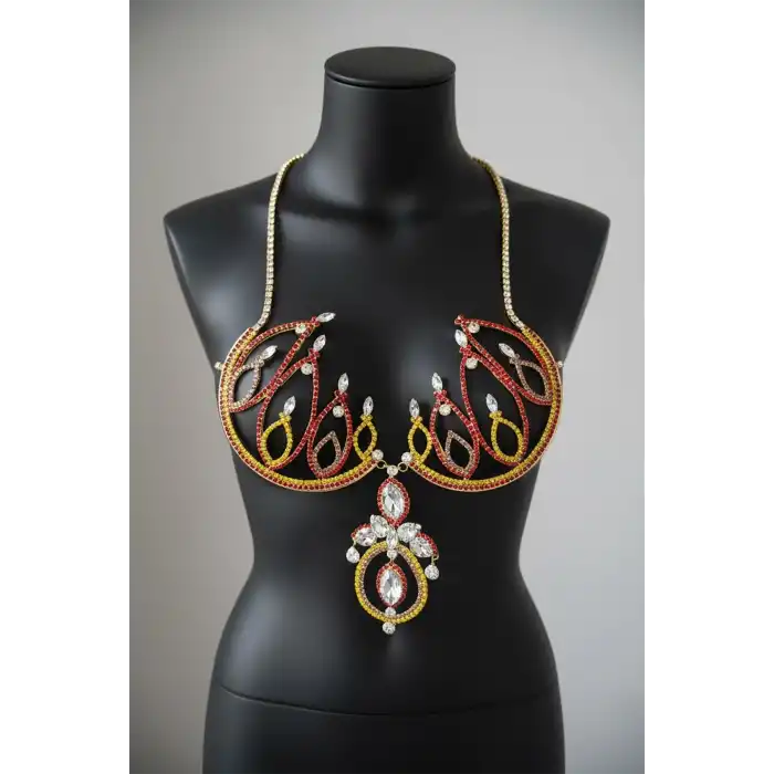 Altın Renk Taşlı Bikini Üstü /Bralet /Vücut Aksesuarı