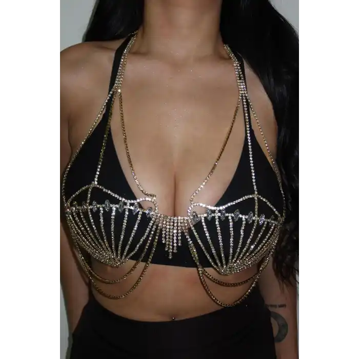 Altın Renk Taşlı Bikini Üstü/ Vücut Aksesuarı