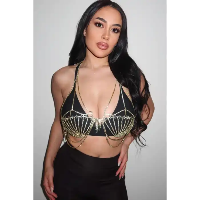 Altın Renk Taşlı Bikini Üstü/ Vücut Aksesuarı