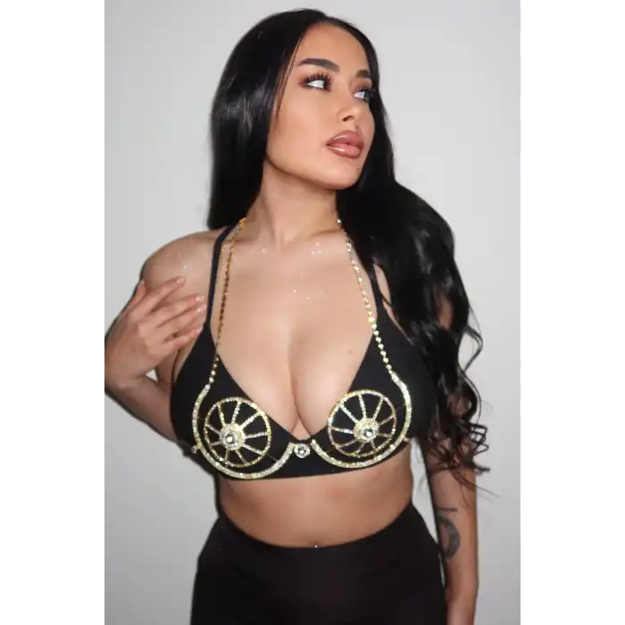 Altın Renk Taşlı Bikini Üstü/ Vücut Aksesuarı