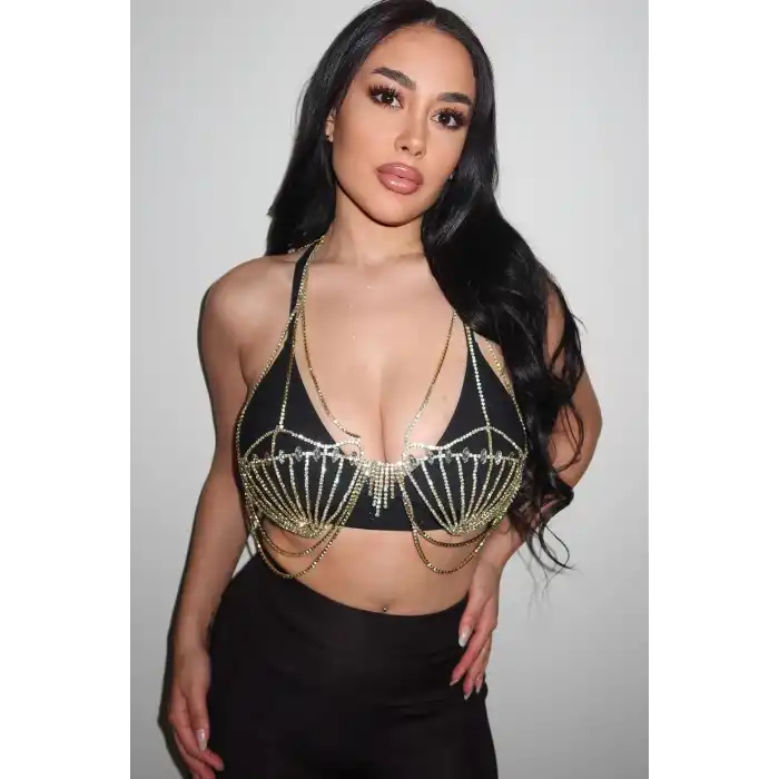 Altın Renk Taşlı Bikini Üstü/ Vücut Aksesuarı