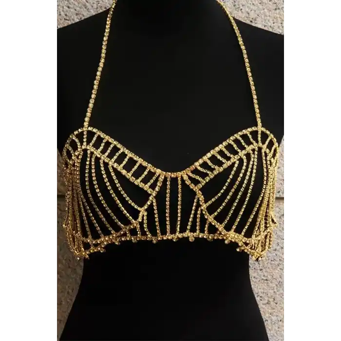 Altın Renk Taşlı Bralet Vücut Aksesuarı
