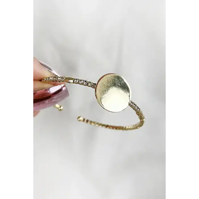 Altın Renk Taşlı Çelik Kelepçe