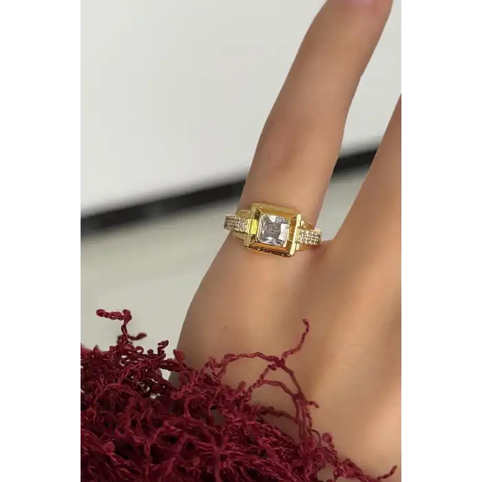 Altın Renk Taşlı Serçe Parmak Yüzük (Ayarlanabilir)