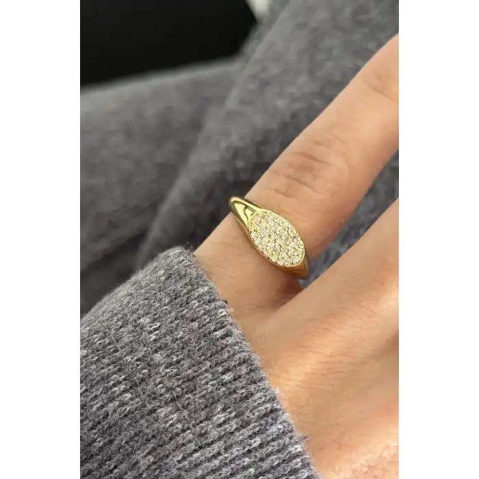 Altın Renk Taşlı Serçe Parmak Yüzük (Ayarlanabilir)