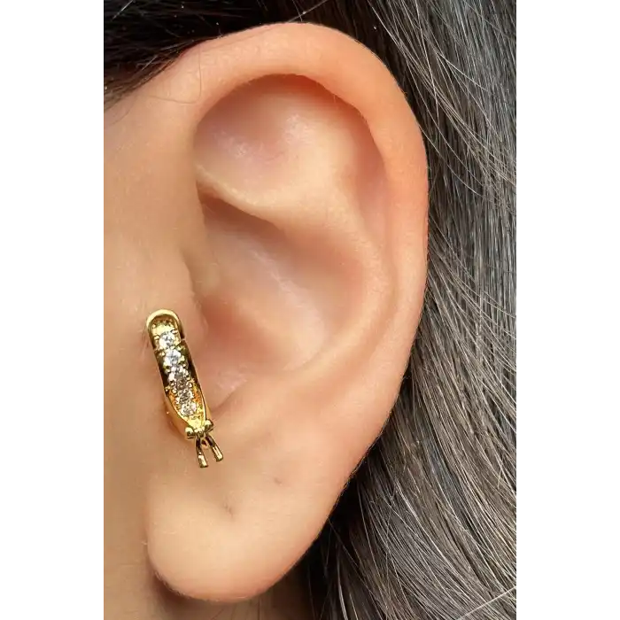 Altın Renk Topuklu Ayakkabı Figürlü Taş Detaylı Cerrahi Çelik Tragus/Kıkırdak Küpe/Piercing (Tek)