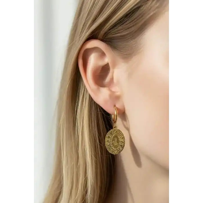 Altın Renk Tuğra Figürlü Çelik Küpe (Çift)