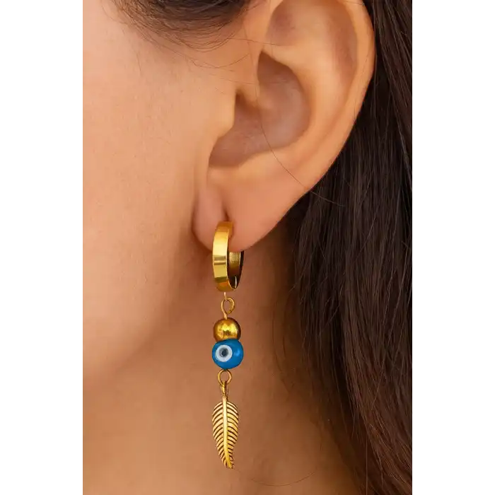 Altın Renk Tüy Figürlü Çelik Küpe (Çift)