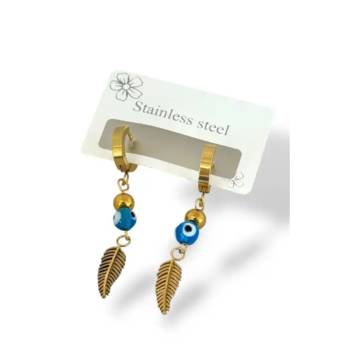 Altın Renk Tüy Figürlü Çelik Küpe (Çift)