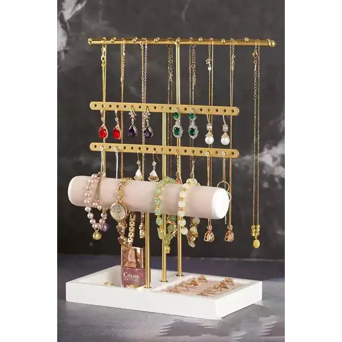 Altın Renk Üç Katlı Saat/Bileklik Takı Standı