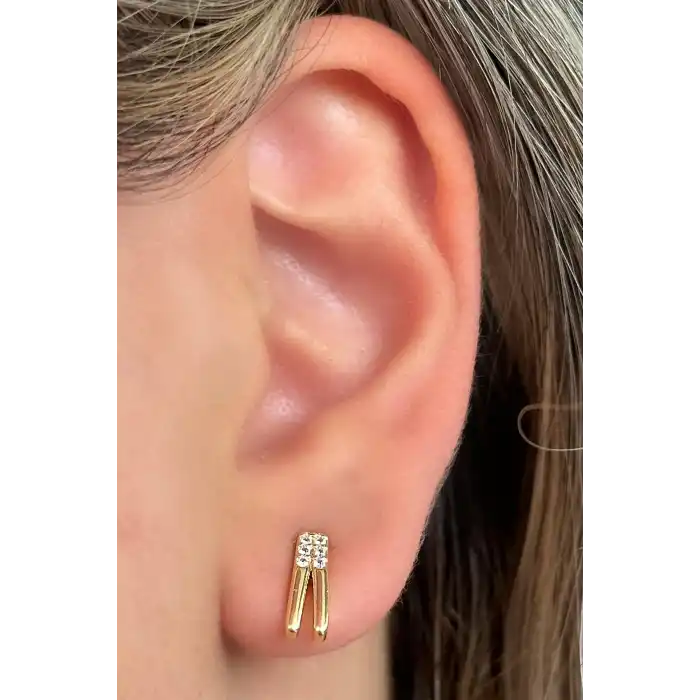 Altın Renk VİP Taş Detaylı YSX Küpe (Çift)