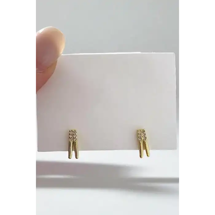 Altın Renk VİP Taş Detaylı YSX Küpe (Çift)