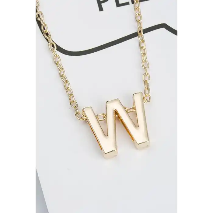 Altın Renk W Harf Çelik Kolye