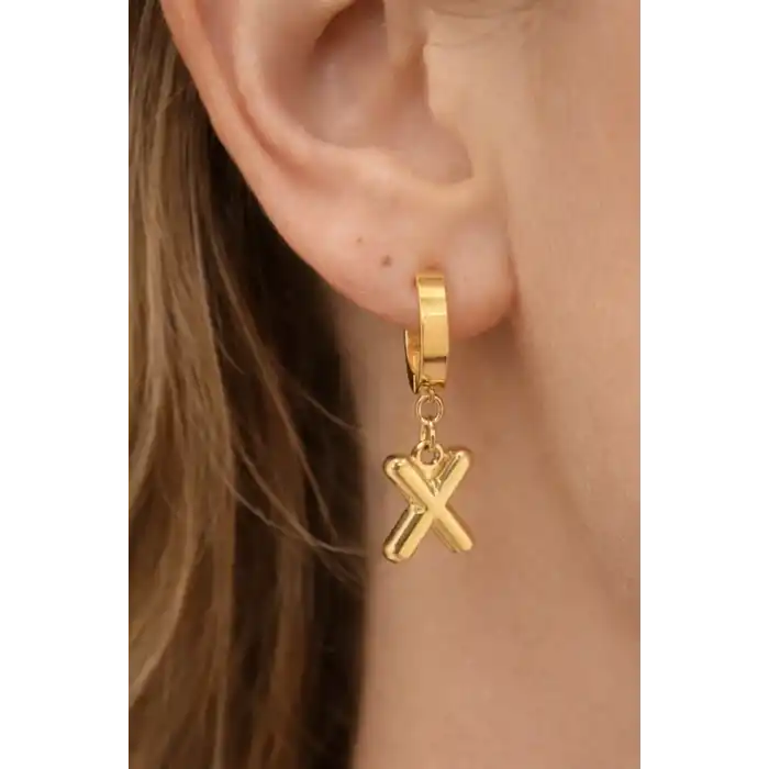 Altın Renk X Harf Çelik Küpe (Çift)