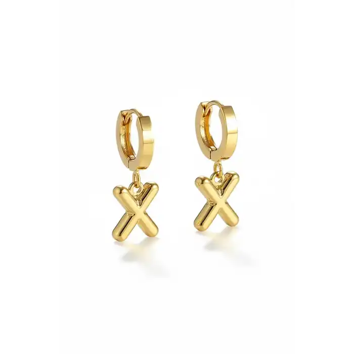 Altın Renk X Harf Çelik Küpe (Çift)