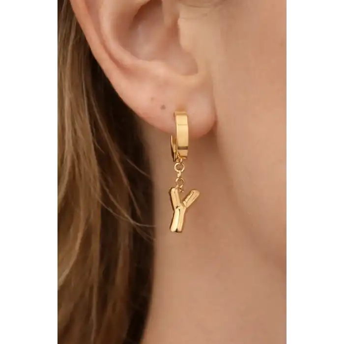 Altın Renk Y Harf Çelik Küpe (Çift)